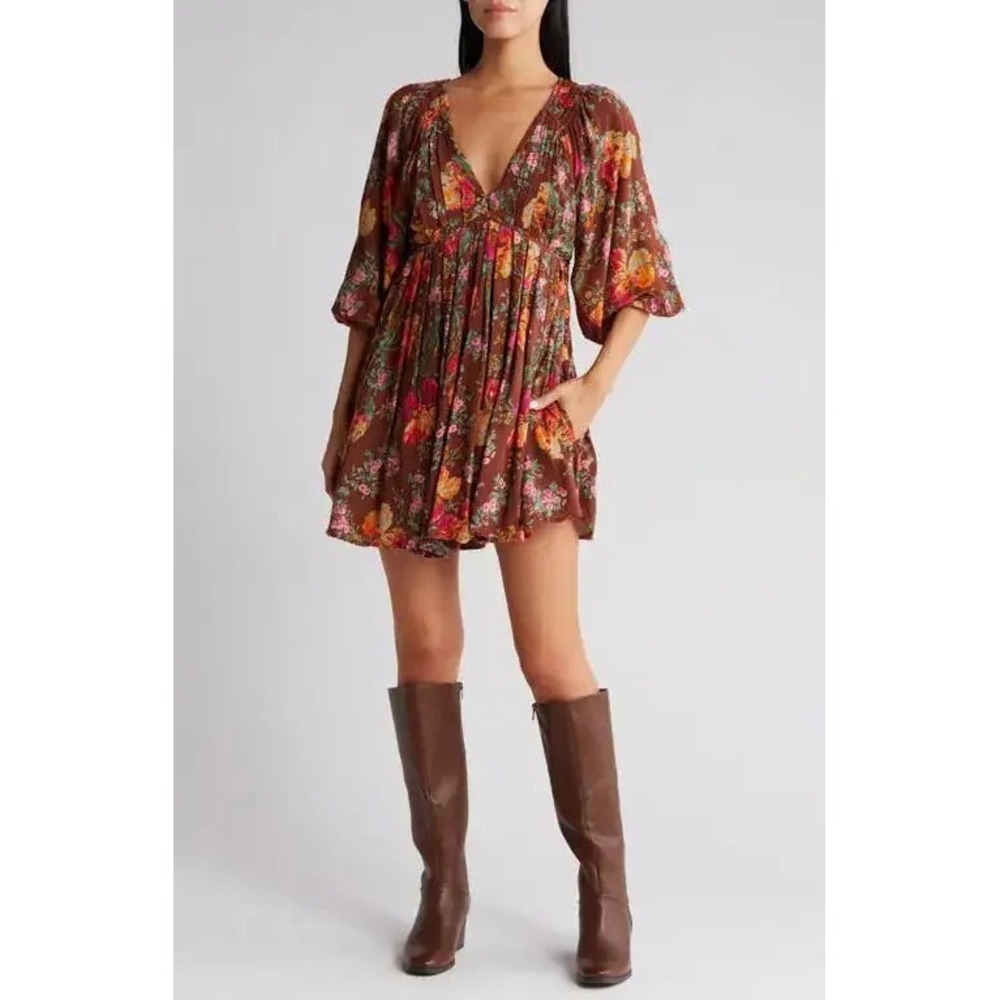 Free People Beck Floral Babydoll Minidress Relaxed Boho Cottagecore
